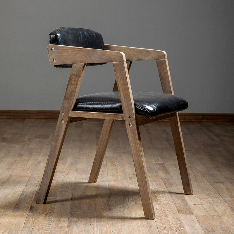 PU Leather Upholstered Dining Arm Chair Open Back Armchair with Wood Legs Black 1 Piece Natural Wood Clearhalo ' kitchen&dining_furn' 'Dining Chairs' 'Dining Tables & Seating' 'dining_chair' 'furn' 'furn_dining_chair' 'Furniture' 'furniture_dining_chair' 'Kitchen & Dining Furniture' 'kitchen' 3724909