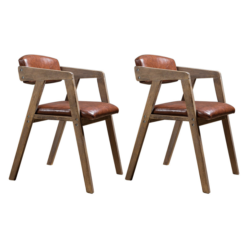 PU Leather Upholstered Dining Arm Chair Open Back Armchair with Wood Legs Brown 2 Piece Set Natural Wood Clearhalo ' kitchen&dining_furn' 'Dining Chairs' 'Dining Tables & Seating' 'dining_chair' 'furn' 'furn_dining_chair' 'Furniture' 'furniture_dining_chair' 'Kitchen & Dining Furniture' 'kitchen' 3724915
