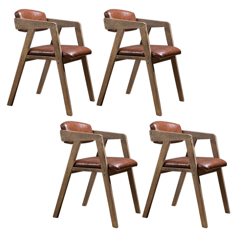 PU Leather Upholstered Dining Arm Chair Open Back Armchair with Wood Legs Brown 4 Piece Set Natural Wood Clearhalo ' kitchen&dining_furn' 'Dining Chairs' 'Dining Tables & Seating' 'dining_chair' 'furn' 'furn_dining_chair' 'Furniture' 'furniture_dining_chair' 'Kitchen & Dining Furniture' 'kitchen' 3724917