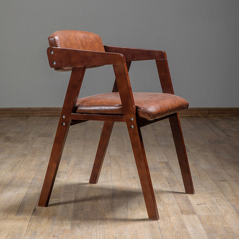 PU Leather Upholstered Dining Arm Chair Open Back Armchair with Wood Legs Brown 1 Piece Walnut Clearhalo ' kitchen&dining_furn' 'Dining Chairs' 'Dining Tables & Seating' 'dining_chair' 'furn' 'furn_dining_chair' 'Furniture' 'furniture_dining_chair' 'Kitchen & Dining Furniture' 'kitchen' 3724922