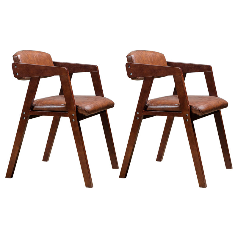PU Leather Upholstered Dining Arm Chair Open Back Armchair with Wood Legs Brown 2 Piece Set Walnut Clearhalo ' kitchen&dining_furn' 'Dining Chairs' 'Dining Tables & Seating' 'dining_chair' 'furn' 'furn_dining_chair' 'Furniture' 'furniture_dining_chair' 'Kitchen & Dining Furniture' 'kitchen' 3724923