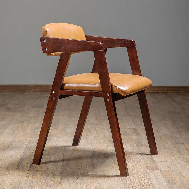 PU Leather Upholstered Dining Arm Chair Open Back Armchair with Wood Legs Yellow-Brown 1 Piece Walnut Clearhalo ' kitchen&dining_furn' 'Dining Chairs' 'Dining Tables & Seating' 'dining_chair' 'furn' 'furn_dining_chair' 'Furniture' 'furniture_dining_chair' 'Kitchen & Dining Furniture' 'kitchen' 3724925