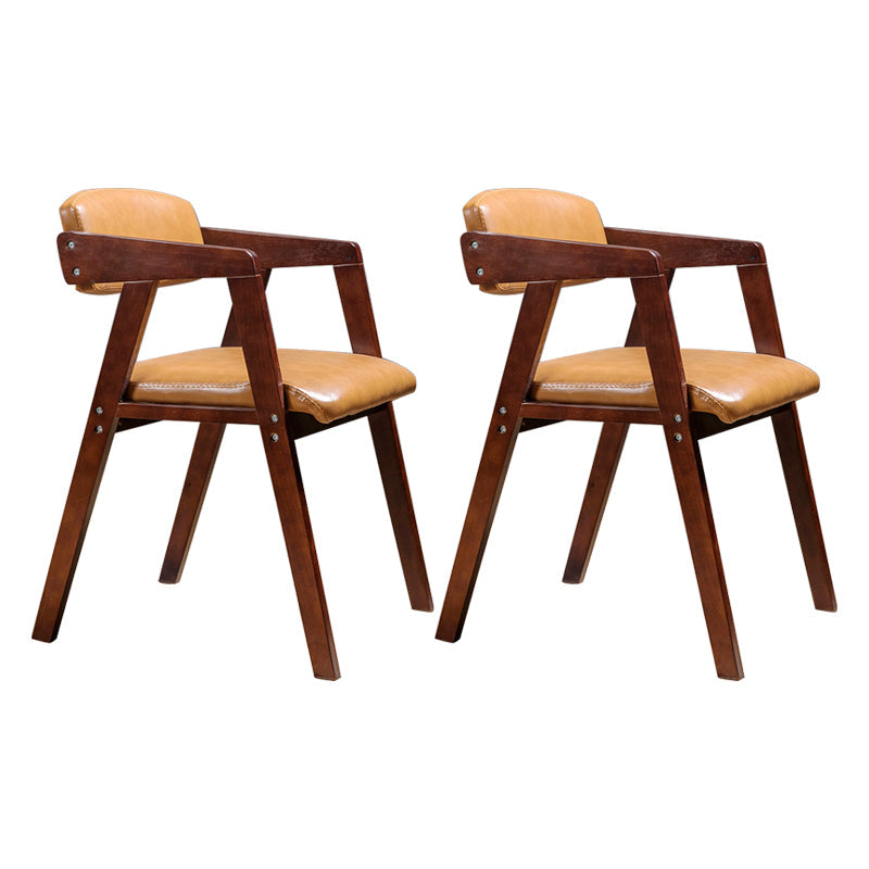 PU Leather Upholstered Dining Arm Chair Open Back Armchair with Wood Legs Yellow-Brown 2 Piece Set Walnut Clearhalo ' kitchen&dining_furn' 'Dining Chairs' 'Dining Tables & Seating' 'dining_chair' 'furn' 'furn_dining_chair' 'Furniture' 'furniture_dining_chair' 'Kitchen & Dining Furniture' 'kitchen' 3724926