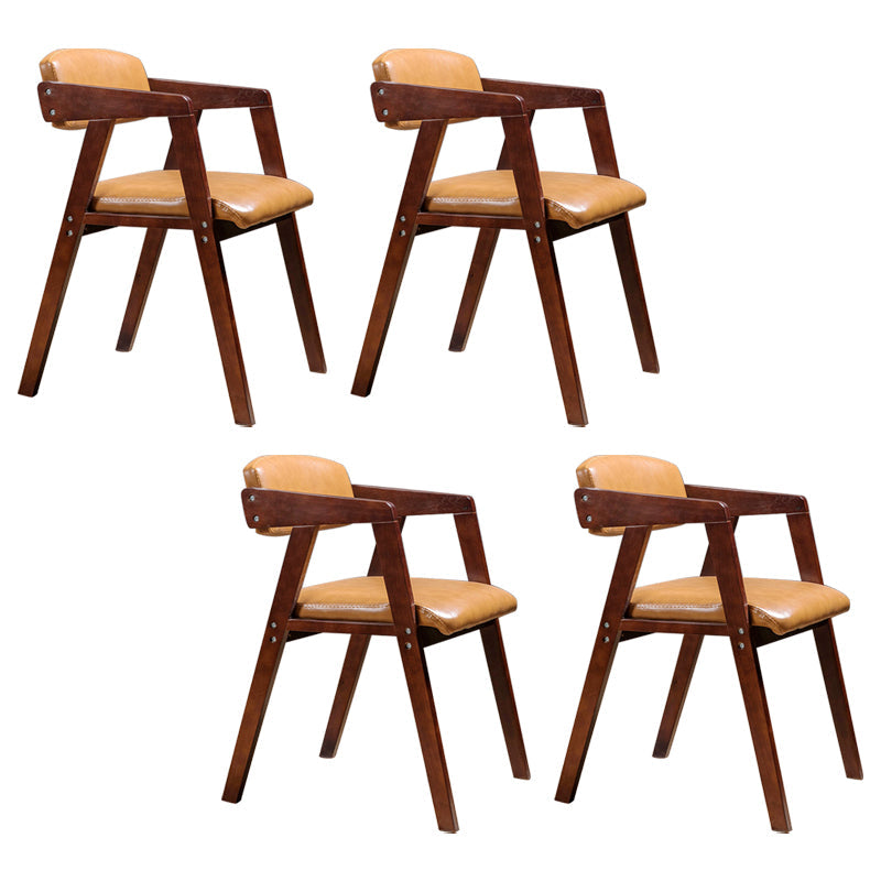 PU Leather Upholstered Dining Arm Chair Open Back Armchair with Wood Legs Yellow-Brown 4 Piece Set Walnut Clearhalo ' kitchen&dining_furn' 'Dining Chairs' 'Dining Tables & Seating' 'dining_chair' 'furn' 'furn_dining_chair' 'Furniture' 'furniture_dining_chair' 'Kitchen & Dining Furniture' 'kitchen' 3724927