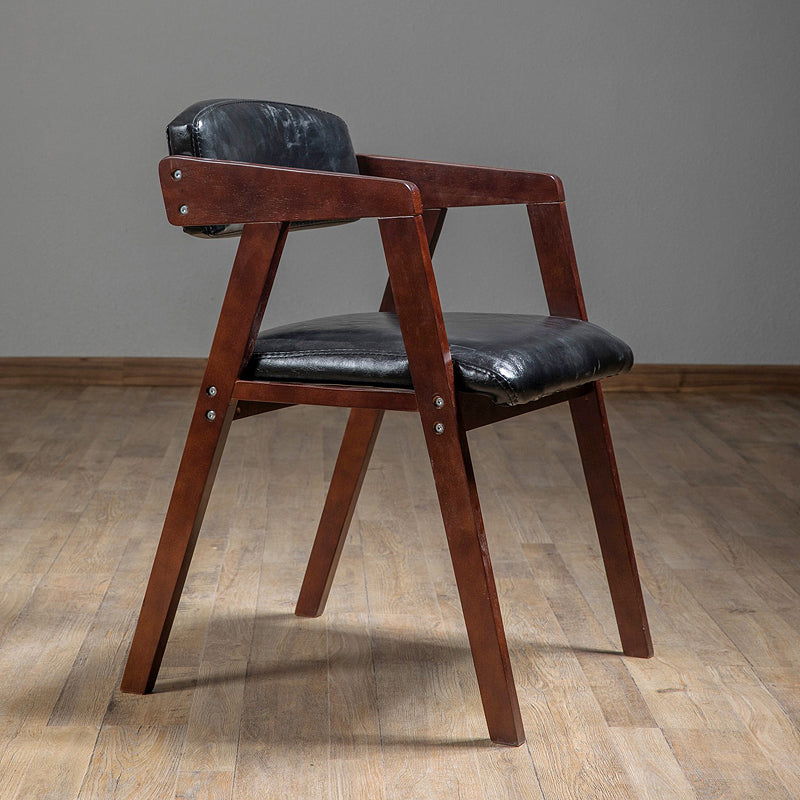 PU Leather Upholstered Dining Arm Chair Open Back Armchair with Wood Legs Black 1 Piece Walnut Clearhalo ' kitchen&dining_furn' 'Dining Chairs' 'Dining Tables & Seating' 'dining_chair' 'furn' 'furn_dining_chair' 'Furniture' 'furniture_dining_chair' 'Kitchen & Dining Furniture' 'kitchen' 3724930