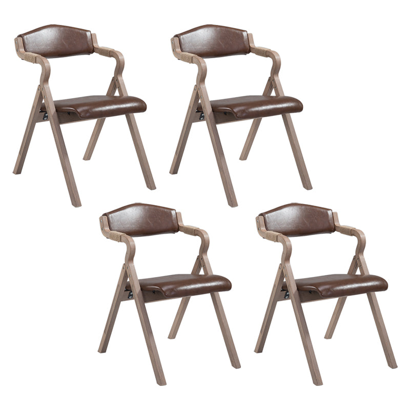 Country Style Foldable Dining Armchair Open Back Upholstered Arm Chairs Light Brown 4 Piece Set Clearhalo ' kitchen&dining_furn' 'Dining Chairs' 'Dining Tables & Seating' 'dining_chair' 'furn' 'furn_dining_chair' 'Furniture' 'furniture_dining_chair' 'Kitchen & Dining Furniture' 'kitchen' 3725184