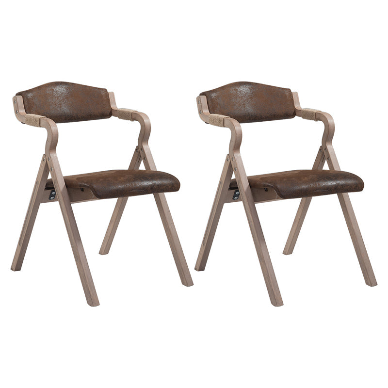 Country Style Foldable Dining Armchair Open Back Upholstered Arm Chairs Dark Brown 2 Piece Set Clearhalo ' kitchen&dining_furn' 'Dining Chairs' 'Dining Tables & Seating' 'dining_chair' 'furn' 'furn_dining_chair' 'Furniture' 'furniture_dining_chair' 'Kitchen & Dining Furniture' 'kitchen' 3725194