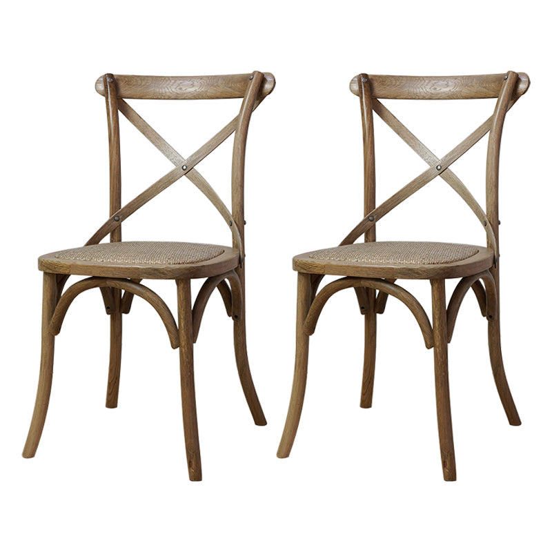 Bentwood Armless Dining Chairs Oak Cross Back Side Chair with Wood Legs Distressed Wood 2 Piece Set Clearhalo ' kitchen&dining_furn' 'Dining Chairs' 'Dining Tables & Seating' 'dining_chair' 'furn' 'furn_dining_chair' 'Furniture' 'furniture_dining_chair' 'Kitchen & Dining Furniture' 'kitchen' 3725208