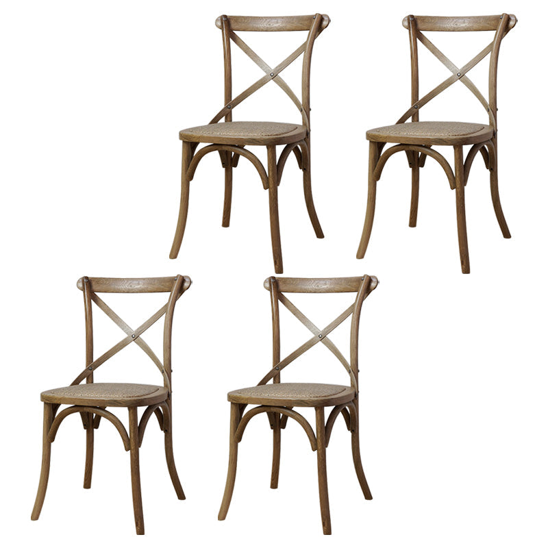 Bentwood Armless Dining Chairs Oak Cross Back Side Chair with Wood Legs Dark Wood 4 Piece Set Clearhalo ' kitchen&dining_furn' 'Dining Chairs' 'Dining Tables & Seating' 'dining_chair' 'furn' 'furn_dining_chair' 'Furniture' 'furniture_dining_chair' 'Kitchen & Dining Furniture' 'kitchen' 3725210