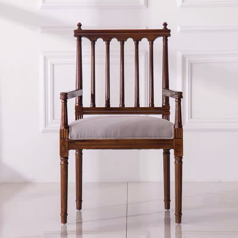 Traditional Study Room Leather Arm Chair Walnut Slat Back Dining Chair Gray Coffee 1 Piece Clearhalo ' kitchen&dining_furn' 'Dining Chairs' 'Dining Tables & Seating' 'dining_chair' 'furn' 'furn_dining_chair' 'Furniture' 'furniture_dining_chair' 'Kitchen & Dining Furniture' 'kitchen' 3725220