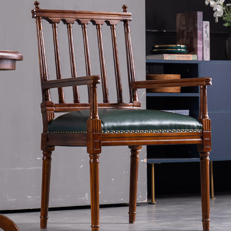 Traditional Study Room Leather Arm Chair Walnut Slat Back Dining Chair Clearhalo ' kitchen&dining_furn' 'Dining Chairs' 'Dining Tables & Seating' 'dining_chair' 'furn' 'furn_dining_chair' 'Furniture' 'furniture_dining_chair' 'Kitchen & Dining Furniture' 'kitchen' 3725221