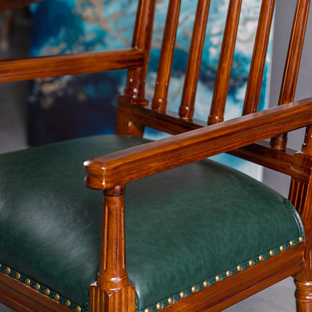 Traditional Study Room Leather Arm Chair Walnut Slat Back Dining Chair Clearhalo ' kitchen&dining_furn' 'Dining Chairs' 'Dining Tables & Seating' 'dining_chair' 'furn' 'furn_dining_chair' 'Furniture' 'furniture_dining_chair' 'Kitchen & Dining Furniture' 'kitchen' 3725226