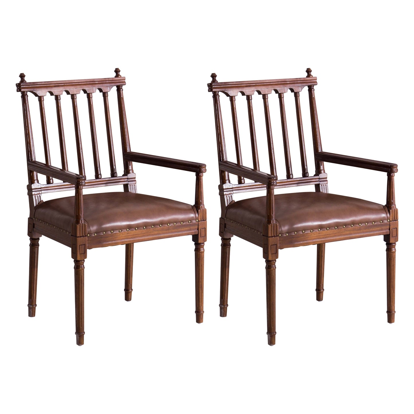 Traditional Study Room Leather Arm Chair Walnut Slat Back Dining Chair Brown 2 Piece Set Clearhalo ' kitchen&dining_furn' 'Dining Chairs' 'Dining Tables & Seating' 'dining_chair' 'furn' 'furn_dining_chair' 'Furniture' 'furniture_dining_chair' 'Kitchen & Dining Furniture' 'kitchen' 3725227
