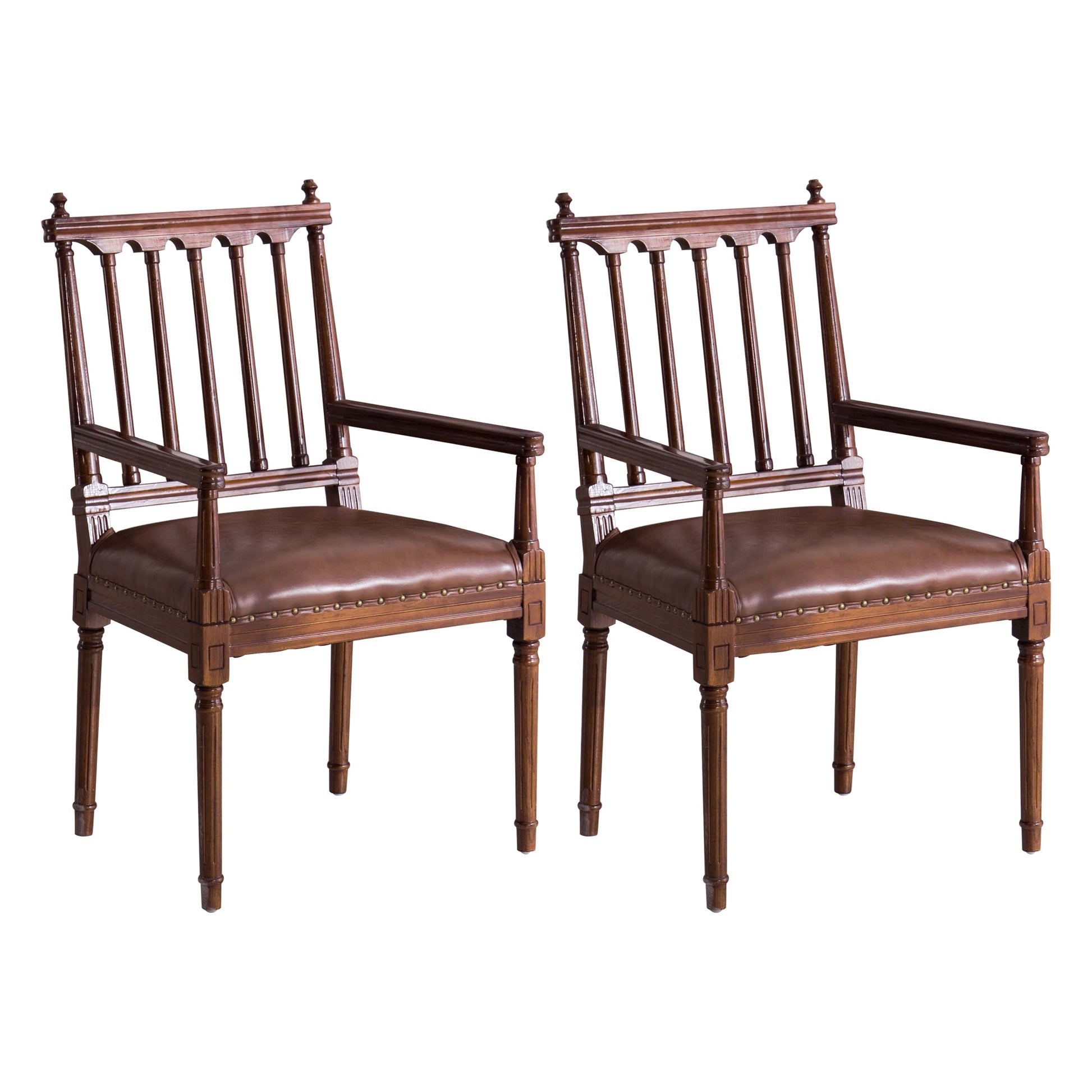 Traditional Study Room Leather Arm Chair Walnut Slat Back Dining Chair Brown 2 Piece Set Clearhalo ' kitchen&dining_furn' 'Dining Chairs' 'Dining Tables & Seating' 'dining_chair' 'furn' 'furn_dining_chair' 'Furniture' 'furniture_dining_chair' 'Kitchen & Dining Furniture' 'kitchen' 3725227
