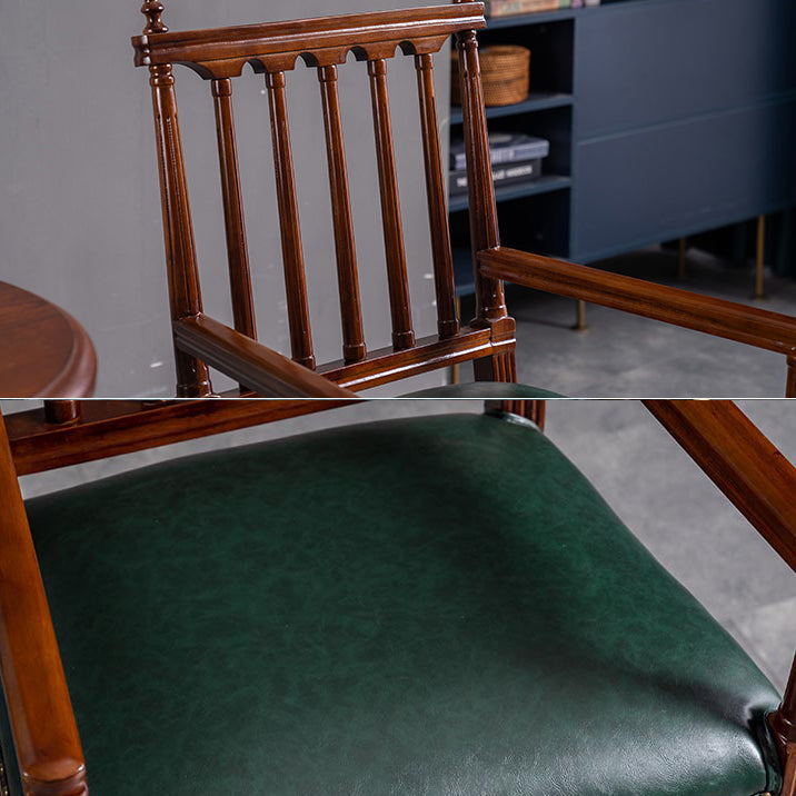 Traditional Study Room Leather Arm Chair Walnut Slat Back Dining Chair Clearhalo ' kitchen&dining_furn' 'Dining Chairs' 'Dining Tables & Seating' 'dining_chair' 'furn' 'furn_dining_chair' 'Furniture' 'furniture_dining_chair' 'Kitchen & Dining Furniture' 'kitchen' 3725229