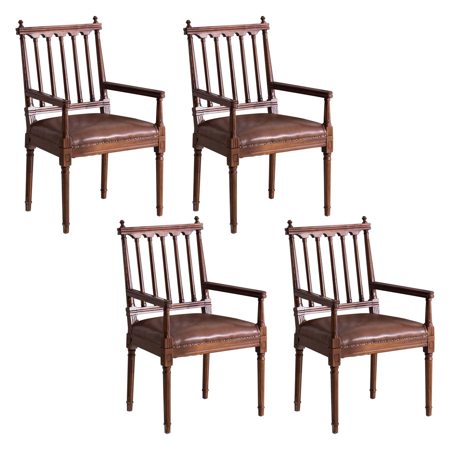 Traditional Study Room Leather Arm Chair Walnut Slat Back Dining Chair Brown 4 Piece Set Clearhalo ' kitchen&dining_furn' 'Dining Chairs' 'Dining Tables & Seating' 'dining_chair' 'furn' 'furn_dining_chair' 'Furniture' 'furniture_dining_chair' 'Kitchen & Dining Furniture' 'kitchen' 3725230