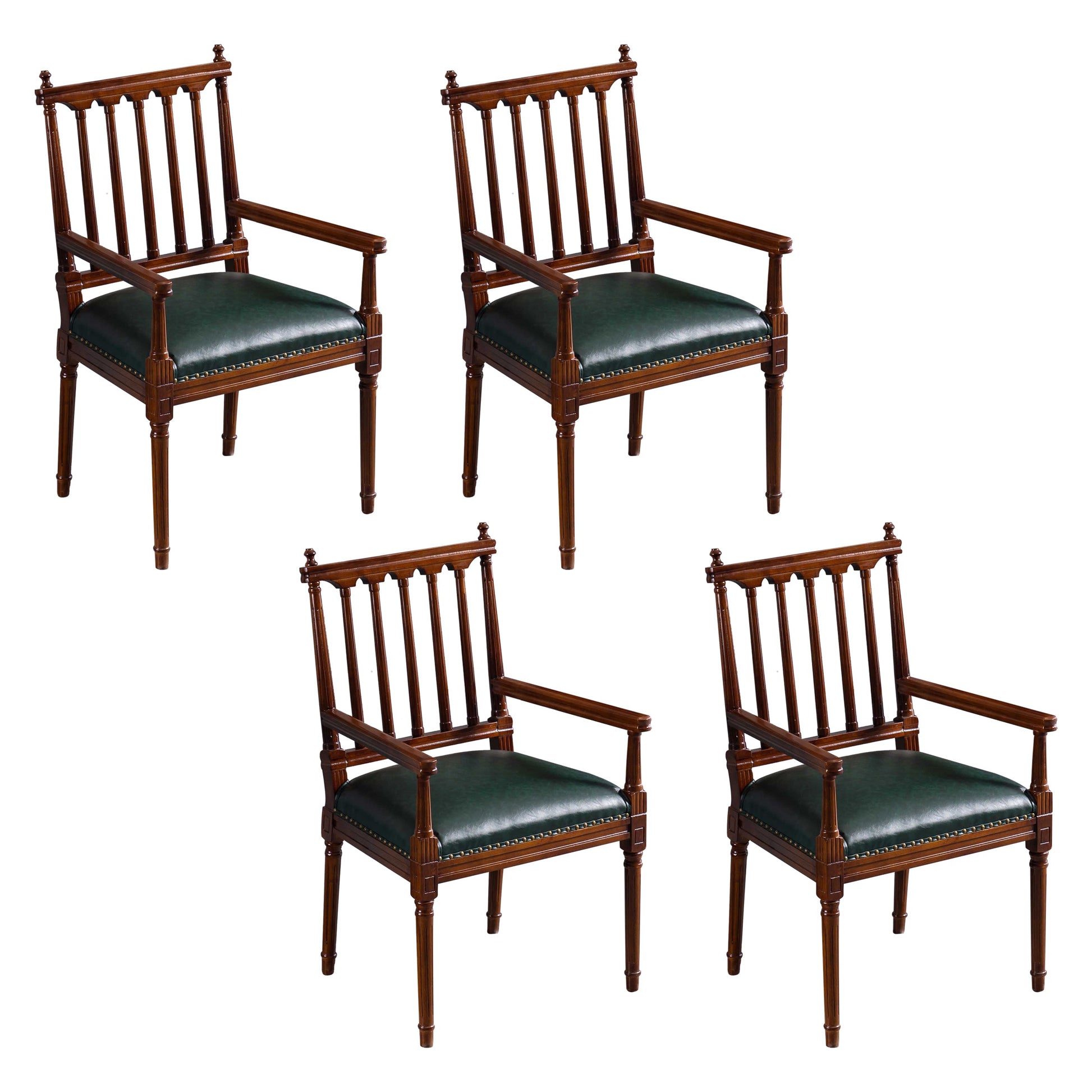 Traditional Study Room Leather Arm Chair Walnut Slat Back Dining Chair Blackish Green 4 Piece Set Clearhalo ' kitchen&dining_furn' 'Dining Chairs' 'Dining Tables & Seating' 'dining_chair' 'furn' 'furn_dining_chair' 'Furniture' 'furniture_dining_chair' 'Kitchen & Dining Furniture' 'kitchen' 3725233