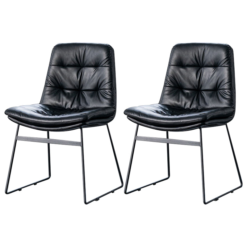 Nordic Upholstered Armless Dining Chairs Metal Legs Solid Back Chair for Home Use Black 2 Piece Set Clearhalo ' kitchen&dining_furn' 'Dining Chairs' 'Dining Tables & Seating' 'dining_chair' 'furn' 'furn_dining_chair' 'Furniture' 'furniture_dining_chair' 'Kitchen & Dining Furniture' 'kitchen' 3725427