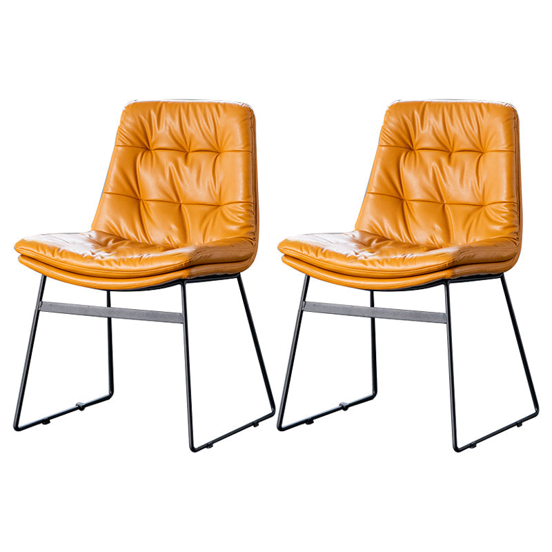 Nordic Upholstered Armless Dining Chairs Metal Legs Solid Back Chair for Home Use Orange 2 Piece Set Clearhalo ' kitchen&dining_furn' 'Dining Chairs' 'Dining Tables & Seating' 'dining_chair' 'furn' 'furn_dining_chair' 'Furniture' 'furniture_dining_chair' 'Kitchen & Dining Furniture' 'kitchen' 3725458