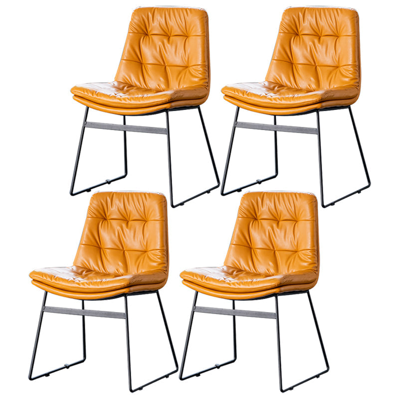Nordic Upholstered Armless Dining Chairs Metal Legs Solid Back Chair for Home Use Orange 4 Piece Set Clearhalo ' kitchen&dining_furn' 'Dining Chairs' 'Dining Tables & Seating' 'dining_chair' 'furn' 'furn_dining_chair' 'Furniture' 'furniture_dining_chair' 'Kitchen & Dining Furniture' 'kitchen' 3725459