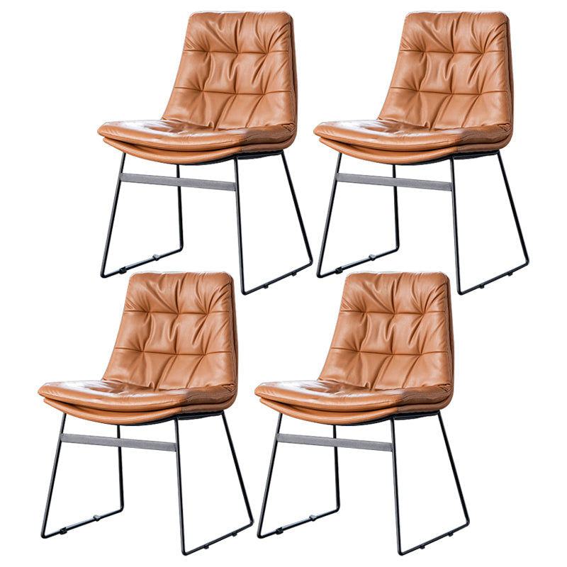 Nordic Upholstered Armless Dining Chairs Metal Legs Solid Back Chair for Home Use Khaki 4 Piece Set Clearhalo ' kitchen&dining_furn' 'Dining Chairs' 'Dining Tables & Seating' 'dining_chair' 'furn' 'furn_dining_chair' 'Furniture' 'furniture_dining_chair' 'Kitchen & Dining Furniture' 'kitchen' 3725462