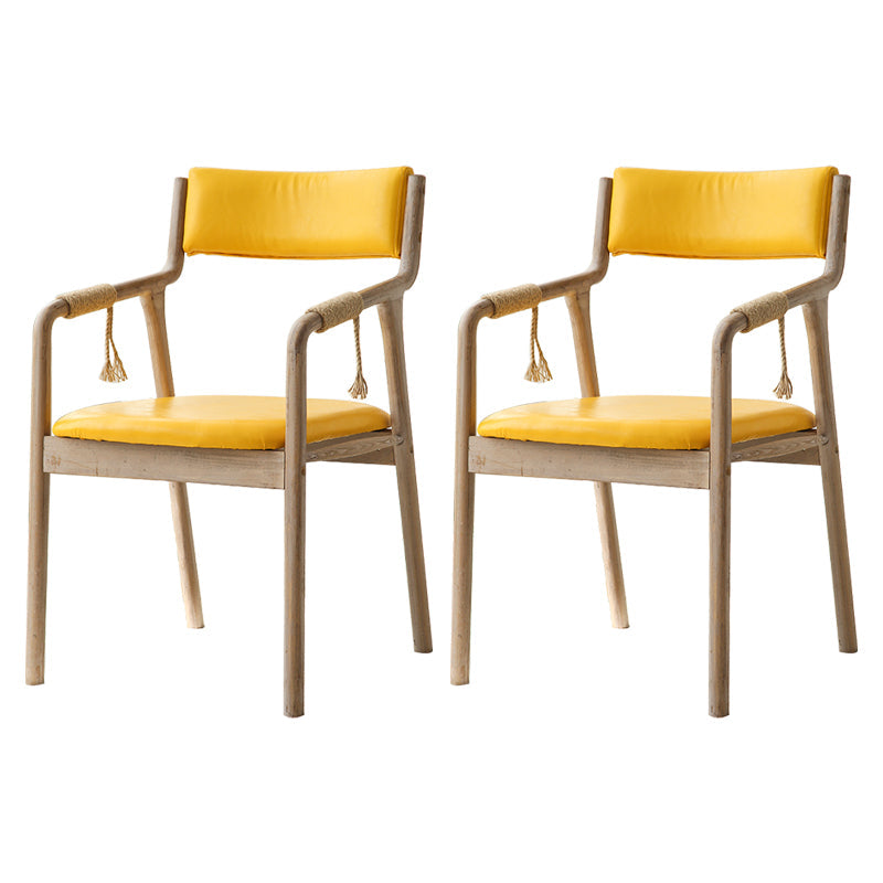 Traditional Style Wood Chair Set Open Back Arm Kitchen Dining Room Chairs Light Yellow 2 Piece Set Clearhalo ' kitchen&dining_furn' 'Dining Chairs' 'Dining Tables & Seating' 'dining_chair' 'furn' 'furn_dining_chair' 'Furniture' 'furniture_dining_chair' 'Kitchen & Dining Furniture' 'kitchen' 3725495