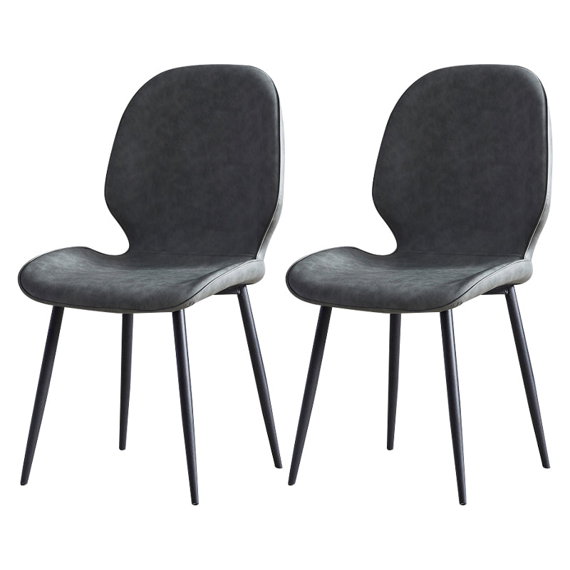 Contemporary Metal Dining Room Chairs Wingback Side Armless Chair for Home Use Dark Gray 2 Piece Set Clearhalo ' kitchen&dining_furn' 'Dining Chairs' 'Dining Tables & Seating' 'dining_chair' 'furn' 'furn_dining_chair' 'Furniture' 'furniture_dining_chair' 'Kitchen & Dining Furniture' 'kitchen' 3725563