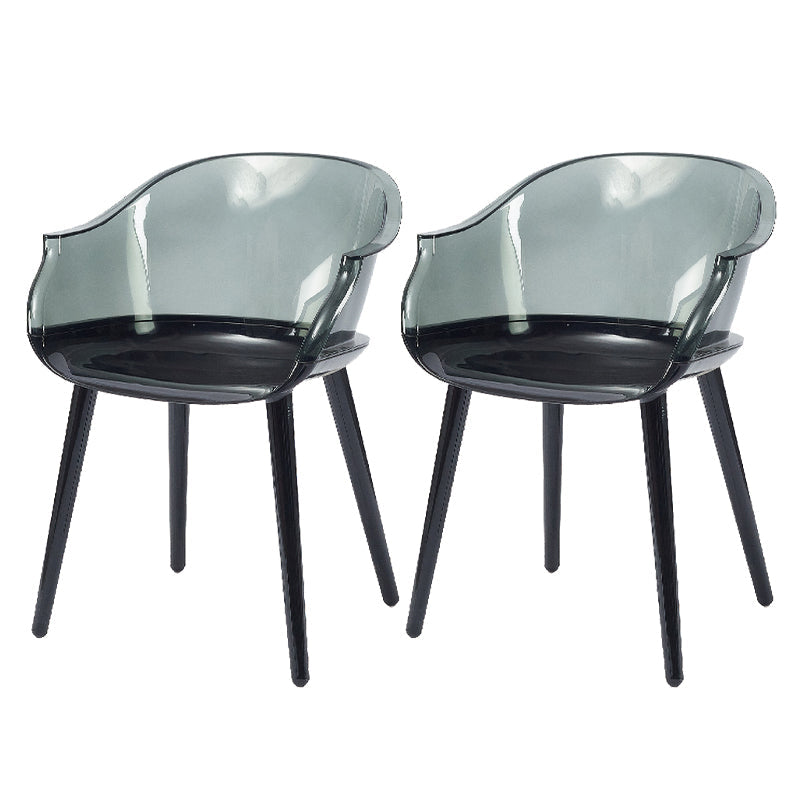 Glam Style Plastic Chair Solid Back Arm Dining Room Kitchen Chairs Set Smoke Gray Set of 2 Clearhalo ' kitchen&dining_furn' 'Dining Chairs' 'Dining Tables & Seating' 'dining_chair' 'Furniture' 'furniture_dining_chair' 'Kitchen & Dining Furniture' 'kitchen' 3725607