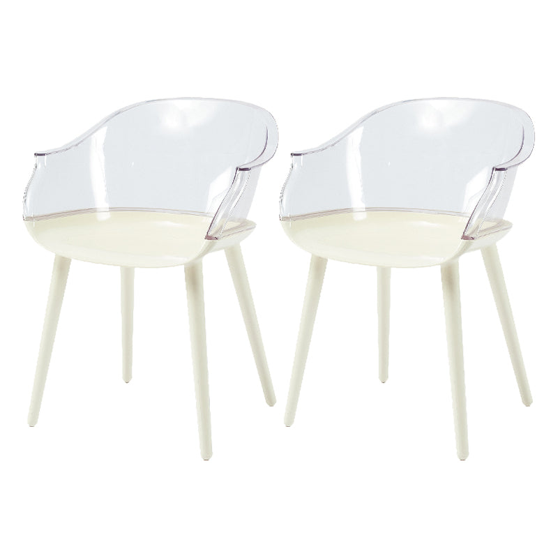 Glam Style Plastic Chair Solid Back Arm Dining Room Kitchen Chairs Set White-Clear Set of 2 Clearhalo ' kitchen&dining_furn' 'Dining Chairs' 'Dining Tables & Seating' 'dining_chair' 'Furniture' 'furniture_dining_chair' 'Kitchen & Dining Furniture' 'kitchen' 3725625