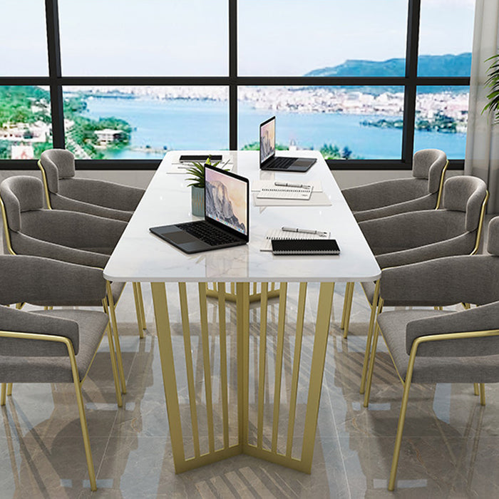 Rectangle Double Pedestal Luxury Dining Table White Fixed Table of Sintered Stone Clearhalo ' dining_table' 'Dining Tables & Seating' 'Dining Tables' 'furn' 'furn_dining_table' 'Furniture' 'furniture_dining_table' 'Kitchen & Dining Furniture' 'kitchen&dining_furn' 'kitchen' 'kitchen_dining_table' 3725771