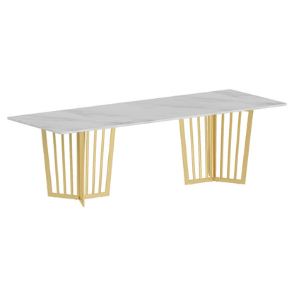 Rectangle Double Pedestal Luxury Dining Table White Fixed Table of Sintered Stone Without Chairs Clearhalo ' dining_table' 'Dining Tables & Seating' 'Dining Tables' 'furn' 'furn_dining_table' 'Furniture' 'furniture_dining_table' 'Kitchen & Dining Furniture' 'kitchen&dining_furn' 'kitchen' 'kitchen_dining_table' 3725772