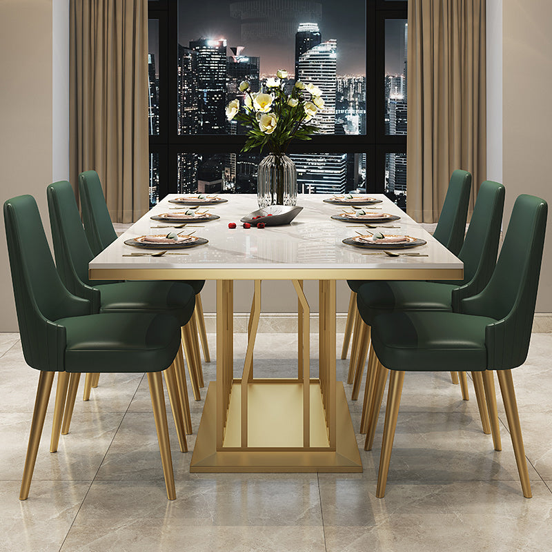 Glam Sintered Stone Top White Dining Table Rectangle Standard Dining Table with Pedestal Base Clearhalo ' dining_table' 'Dining Tables & Seating' 'Dining Tables' 'furn' 'furn_dining_table' 'Furniture' 'furniture_dining_table' 'Kitchen & Dining Furniture' 'kitchen&dining_furn' 'kitchen' 'kitchen_dining_table' 3725789