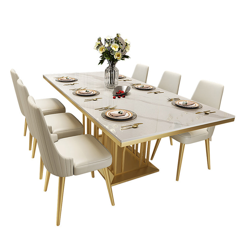Glam Sintered Stone Top White Dining Table Rectangle Standard Dining Table with Pedestal Base Clearhalo ' dining_table' 'Dining Tables & Seating' 'Dining Tables' 'furn' 'furn_dining_table' 'Furniture' 'furniture_dining_table' 'Kitchen & Dining Furniture' 'kitchen&dining_furn' 'kitchen' 'kitchen_dining_table' 3725792