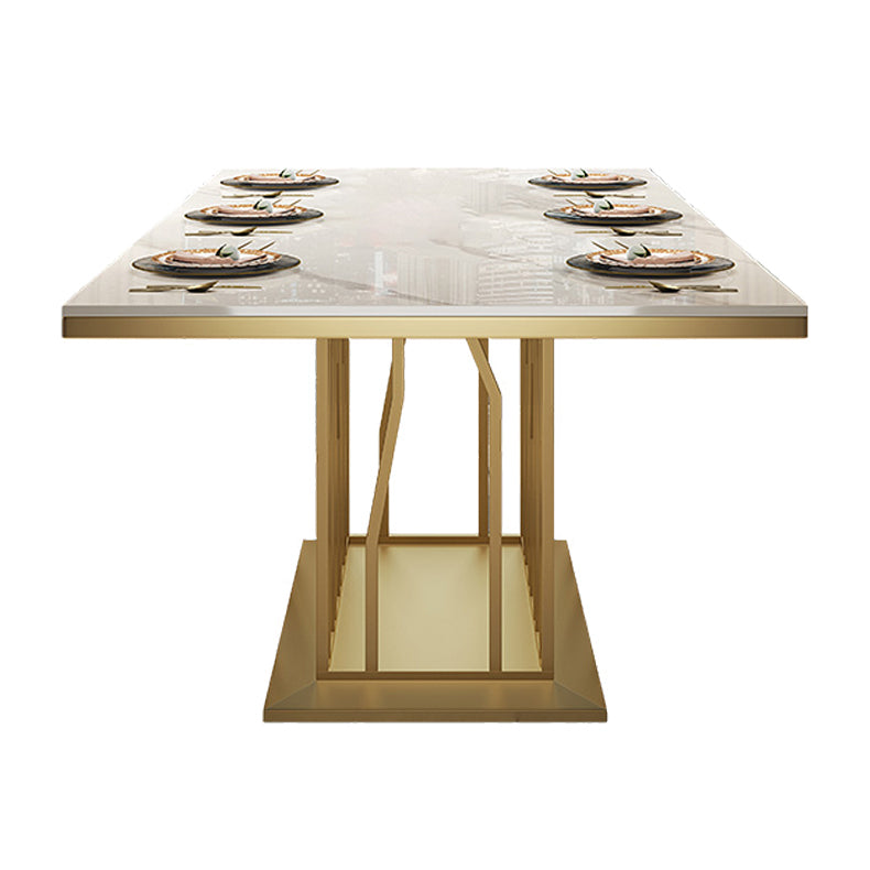 Glam Sintered Stone Top White Dining Table Rectangle Standard Dining Table with Pedestal Base Without Chairs Clearhalo ' dining_table' 'Dining Tables & Seating' 'Dining Tables' 'furn' 'furn_dining_table' 'Furniture' 'furniture_dining_table' 'Kitchen & Dining Furniture' 'kitchen&dining_furn' 'kitchen' 'kitchen_dining_table' 3725793