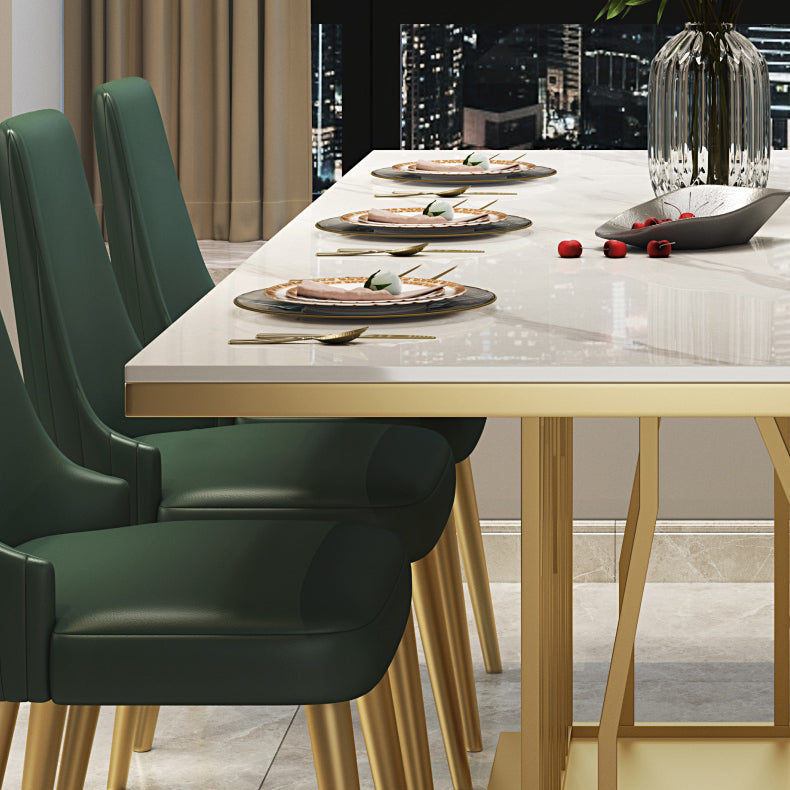 Glam Sintered Stone Top White Dining Table Rectangle Standard Dining Table with Pedestal Base Clearhalo ' dining_table' 'Dining Tables & Seating' 'Dining Tables' 'furn' 'furn_dining_table' 'Furniture' 'furniture_dining_table' 'Kitchen & Dining Furniture' 'kitchen&dining_furn' 'kitchen' 'kitchen_dining_table' 3725795