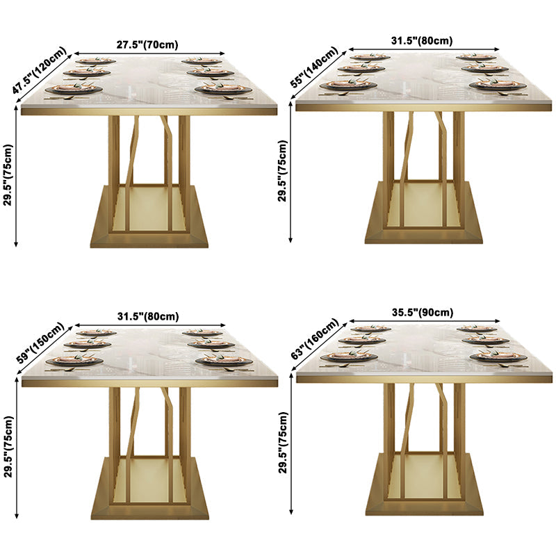 Glam Sintered Stone Top White Dining Table Rectangle Standard Dining Table with Pedestal Base Clearhalo ' dining_table' 'Dining Tables & Seating' 'Dining Tables' 'furn' 'furn_dining_table' 'Furniture' 'furniture_dining_table' 'Kitchen & Dining Furniture' 'kitchen&dining_furn' 'kitchen' 'kitchen_dining_table' 3725798