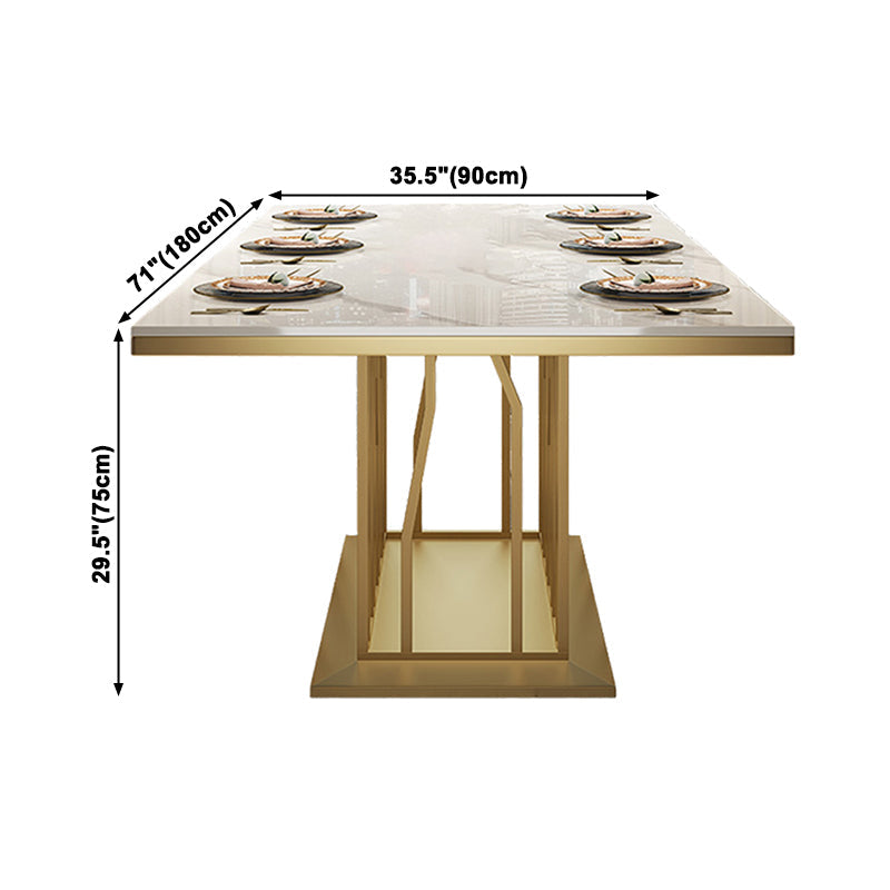 Glam Sintered Stone Top White Dining Table Rectangle Standard Dining Table with Pedestal Base Clearhalo ' dining_table' 'Dining Tables & Seating' 'Dining Tables' 'furn' 'furn_dining_table' 'Furniture' 'furniture_dining_table' 'Kitchen & Dining Furniture' 'kitchen&dining_furn' 'kitchen' 'kitchen_dining_table' 3725799
