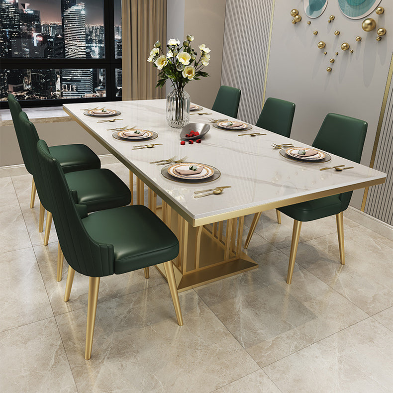 Glam Sintered Stone Top White Dining Table Rectangle Standard Dining Table with Pedestal Base Clearhalo ' dining_table' 'Dining Tables & Seating' 'Dining Tables' 'furn' 'furn_dining_table' 'Furniture' 'furniture_dining_table' 'Kitchen & Dining Furniture' 'kitchen&dining_furn' 'kitchen' 'kitchen_dining_table' 3725800