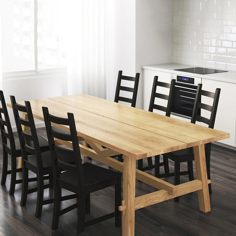 Simple Solid Wood Rectangle Shape Dining Table Khaki Standard Dining Table with Trestle Base Clearhalo ' dining_table' 'Dining Tables & Seating' 'Dining Tables' 'furn' 'furn_dining_table' 'Furniture' 'furniture_dining_table' 'Kitchen & Dining Furniture' 'kitchen&dining_furn' 'kitchen' 'kitchen_dining_table' 3725847
