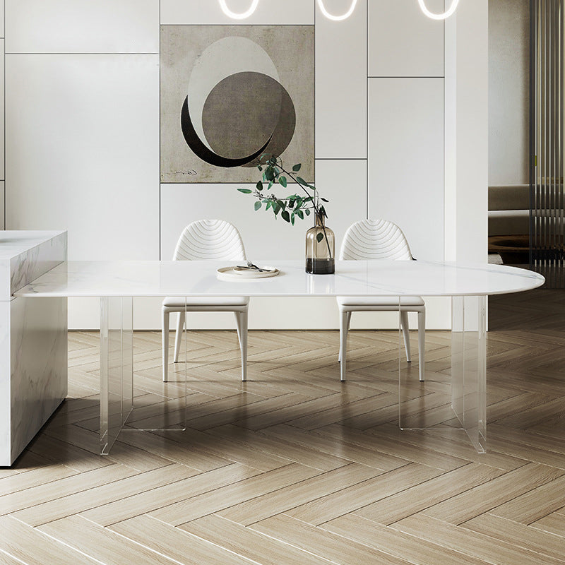 Acrylic Contemporary Free Form Dining Table Sintered Stone Top Table for Dining Room Clearhalo ' dining_table' 'Dining Tables & Seating' 'Dining Tables' 'furn' 'furn_dining_table' 'Furniture' 'furniture_dining_table' 'Kitchen & Dining Furniture' 'kitchen&dining_furn' 'kitchen' 'kitchen_dining_table' 3725850