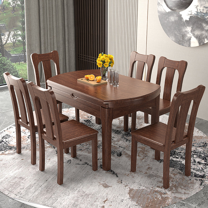 Walnut Wooden Round Table Extendable Dining Table with 4 Legs for Restaurant Clearhalo ' dining_table' 'Dining Tables & Seating' 'Dining Tables' 'furn' 'furn_dining_table' 'Furniture' 'furniture_dining_table' 'Kitchen & Dining Furniture' 'kitchen&dining_furn' 'kitchen' 'kitchen_dining_table' 3725964