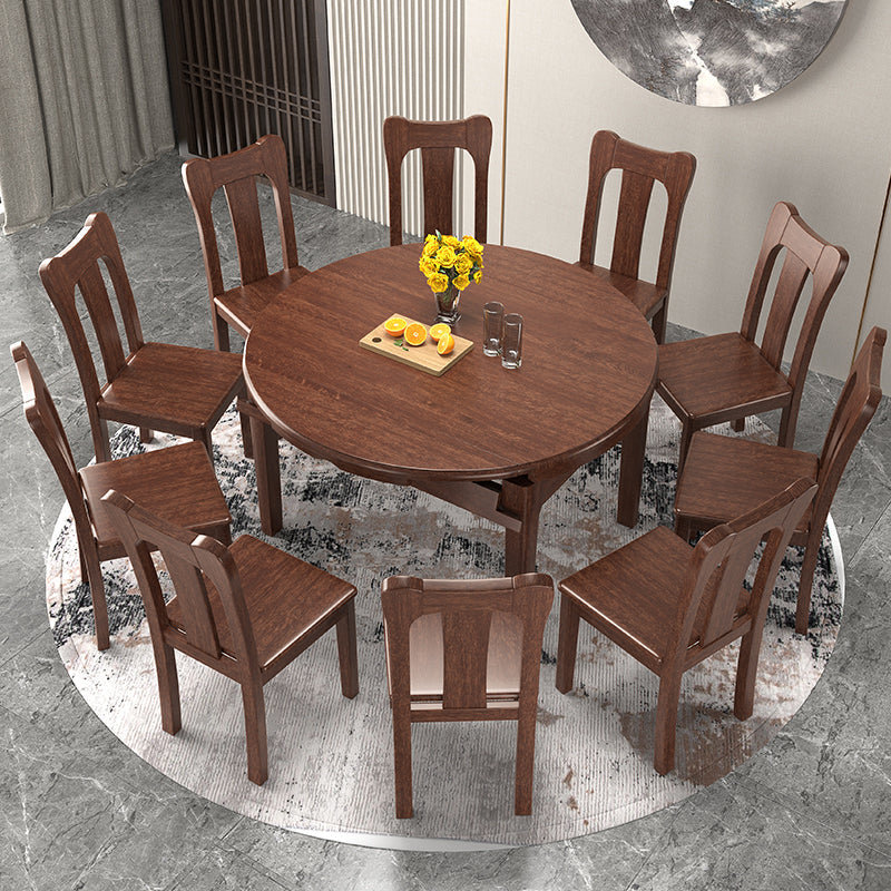 Walnut Wooden Round Table Extendable Dining Table with 4 Legs for Restaurant Clearhalo ' dining_table' 'Dining Tables & Seating' 'Dining Tables' 'furn' 'furn_dining_table' 'Furniture' 'furniture_dining_table' 'Kitchen & Dining Furniture' 'kitchen&dining_furn' 'kitchen' 'kitchen_dining_table' 3725965