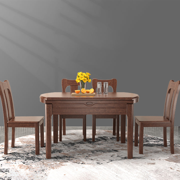 Walnut Wooden Round Table Extendable Dining Table with 4 Legs for Restaurant Clearhalo ' dining_table' 'Dining Tables & Seating' 'Dining Tables' 'furn' 'furn_dining_table' 'Furniture' 'furniture_dining_table' 'Kitchen & Dining Furniture' 'kitchen&dining_furn' 'kitchen' 'kitchen_dining_table' 3725971