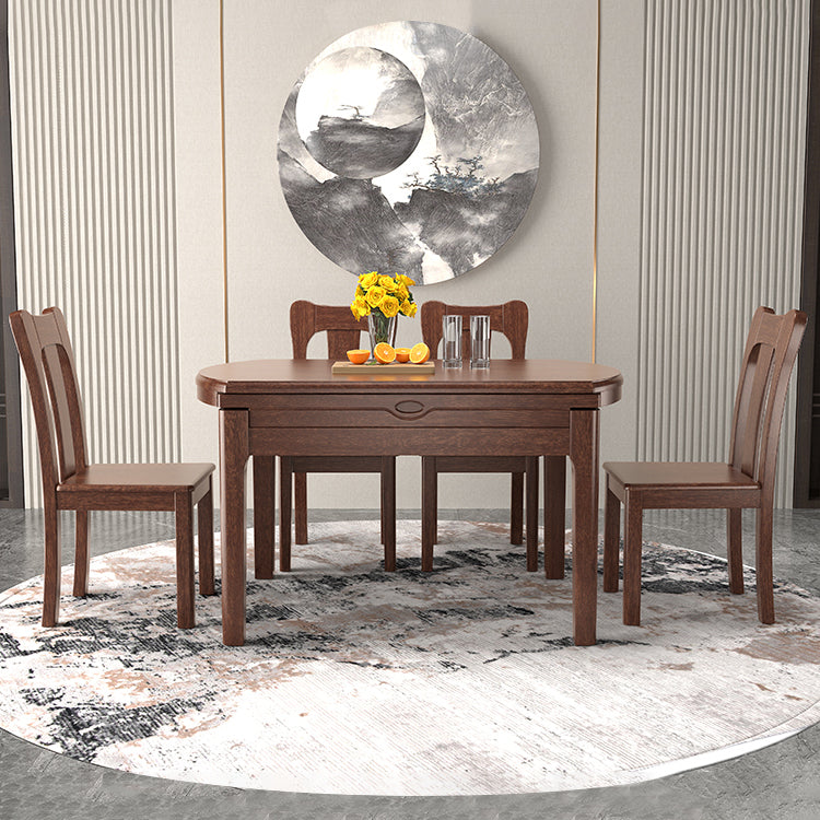 Walnut Wooden Round Table Extendable Dining Table with 4 Legs for Restaurant Clearhalo ' dining_table' 'Dining Tables & Seating' 'Dining Tables' 'furn' 'furn_dining_table' 'Furniture' 'furniture_dining_table' 'Kitchen & Dining Furniture' 'kitchen&dining_furn' 'kitchen' 'kitchen_dining_table' 3725972