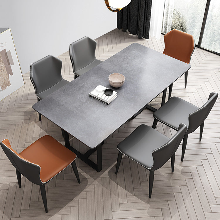 Simplicity Style Table Sintered Stone Rectangle Double Pedestal Base Dining Table for Home Clearhalo ' dining_table' 'Dining Tables & Seating' 'Dining Tables' 'furn' 'furn_dining_table' 'Furniture' 'furniture_dining_table' 'Kitchen & Dining Furniture' 'kitchen&dining_furn' 'kitchen' 'kitchen_dining_table' 3725975