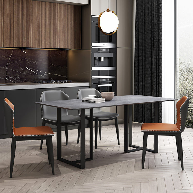 Simplicity Style Table Sintered Stone Rectangle Double Pedestal Base Dining Table for Home Clearhalo ' dining_table' 'Dining Tables & Seating' 'Dining Tables' 'furn' 'furn_dining_table' 'Furniture' 'furniture_dining_table' 'Kitchen & Dining Furniture' 'kitchen&dining_furn' 'kitchen' 'kitchen_dining_table' 3725976