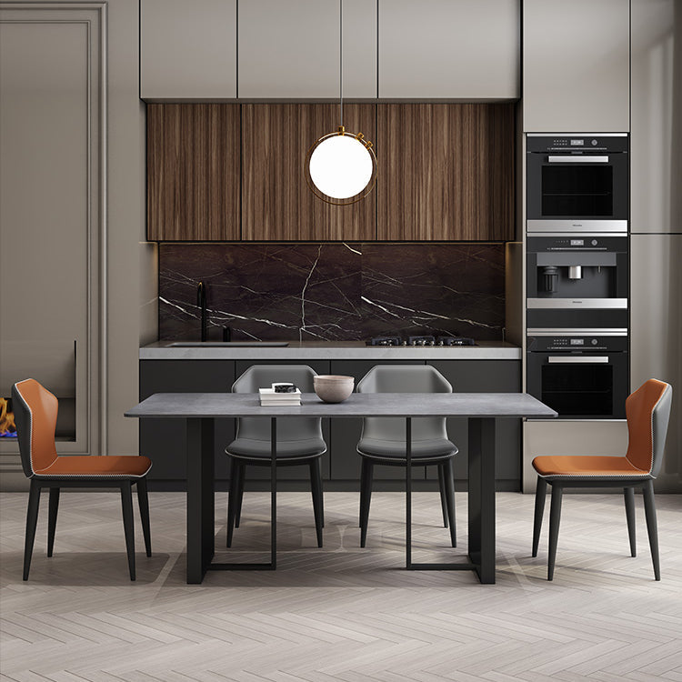 Simplicity Style Table Sintered Stone Rectangle Double Pedestal Base Dining Table for Home Clearhalo ' dining_table' 'Dining Tables & Seating' 'Dining Tables' 'furn' 'furn_dining_table' 'Furniture' 'furniture_dining_table' 'Kitchen & Dining Furniture' 'kitchen&dining_furn' 'kitchen' 'kitchen_dining_table' 3725977
