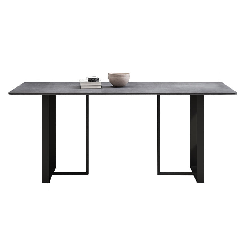 Simplicity Style Table Sintered Stone Rectangle Double Pedestal Base Dining Table for Home Without Chairs Clearhalo ' dining_table' 'Dining Tables & Seating' 'Dining Tables' 'furn' 'furn_dining_table' 'Furniture' 'furniture_dining_table' 'Kitchen & Dining Furniture' 'kitchen&dining_furn' 'kitchen' 'kitchen_dining_table' 3725978