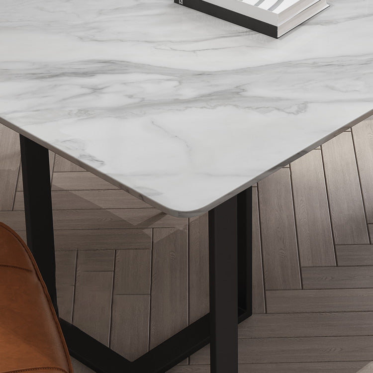 Simplicity Style Table Sintered Stone Rectangle Double Pedestal Base Dining Table for Home Clearhalo ' dining_table' 'Dining Tables & Seating' 'Dining Tables' 'furn' 'furn_dining_table' 'Furniture' 'furniture_dining_table' 'Kitchen & Dining Furniture' 'kitchen&dining_furn' 'kitchen' 'kitchen_dining_table' 3725980
