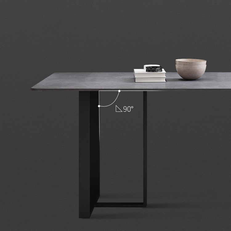 Simplicity Style Table Sintered Stone Rectangle Double Pedestal Base Dining Table for Home Clearhalo ' dining_table' 'Dining Tables & Seating' 'Dining Tables' 'furn' 'furn_dining_table' 'Furniture' 'furniture_dining_table' 'Kitchen & Dining Furniture' 'kitchen&dining_furn' 'kitchen' 'kitchen_dining_table' 3725982